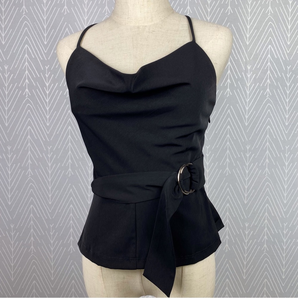 URBAN OUTFITTERS Black Cowl Neck top with built-in belt. NWT - Picture 3 of 10